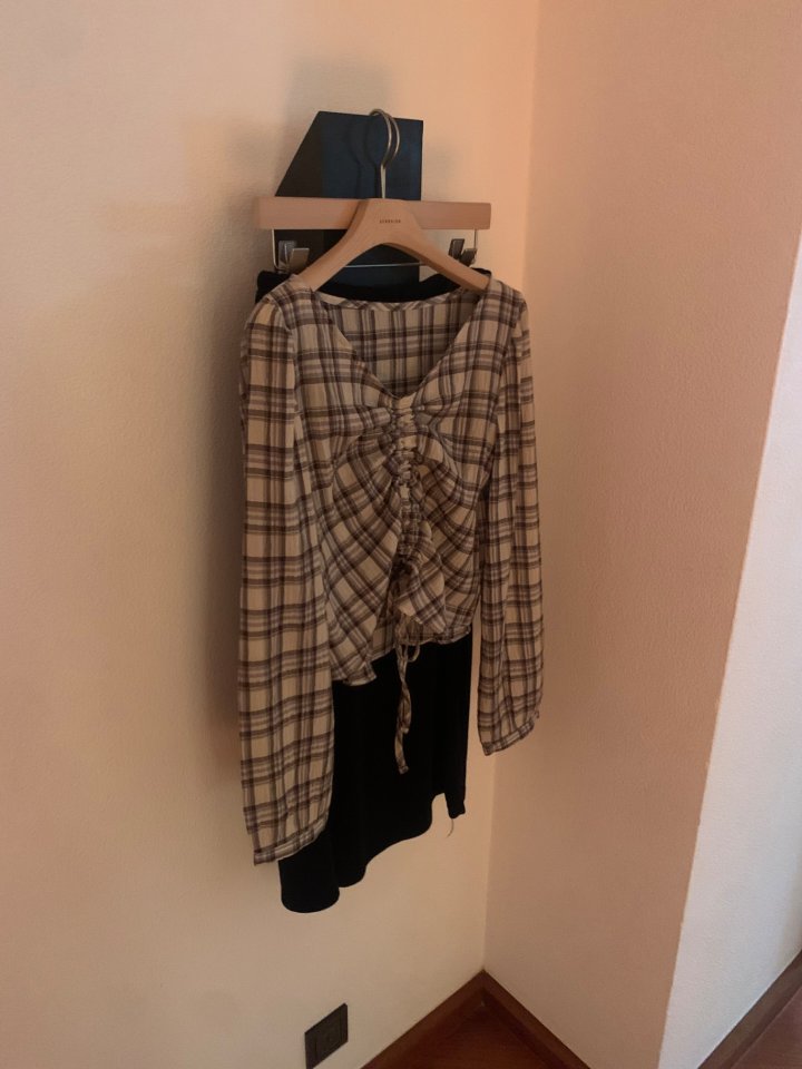Afarrier - Korean Women Fashion - #momslook - Check Tunnel Blouse - 3