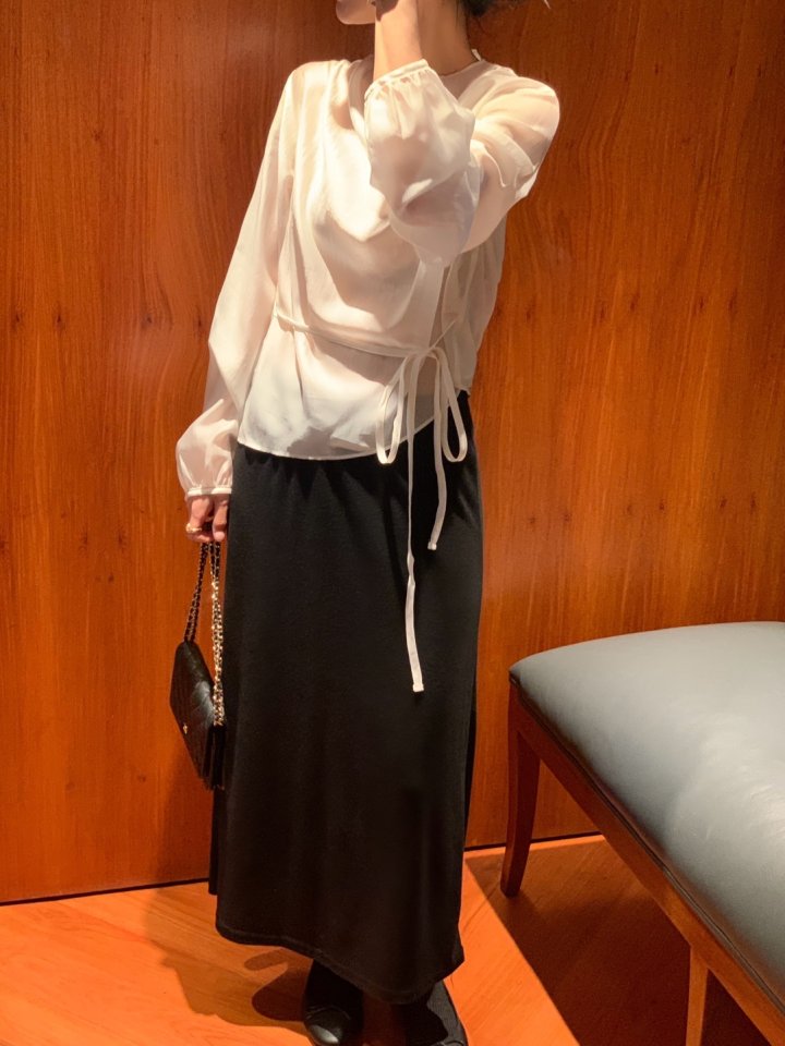 Afarrier - Korean Women Fashion - #momslook - Silk Belt Blouse - 3