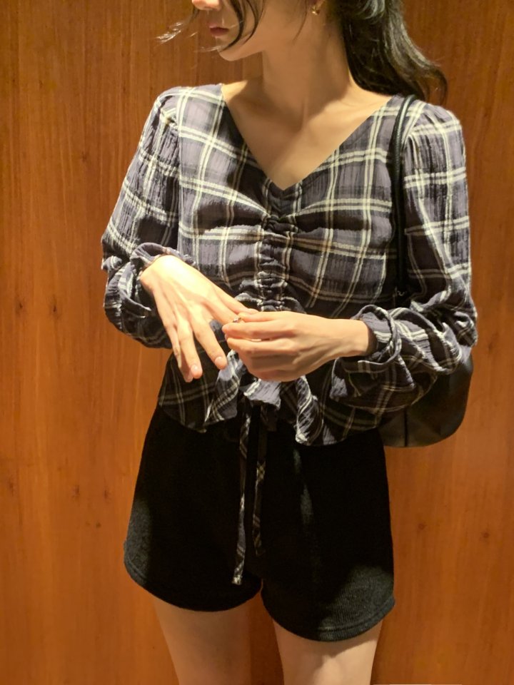 Afarrier - Korean Women Fashion - #pursuepretty - Check Tunnel Blouse - 9