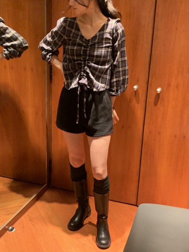 Afarrier - Korean Women Fashion - #restrostyle - Check Tunnel Blouse - 10