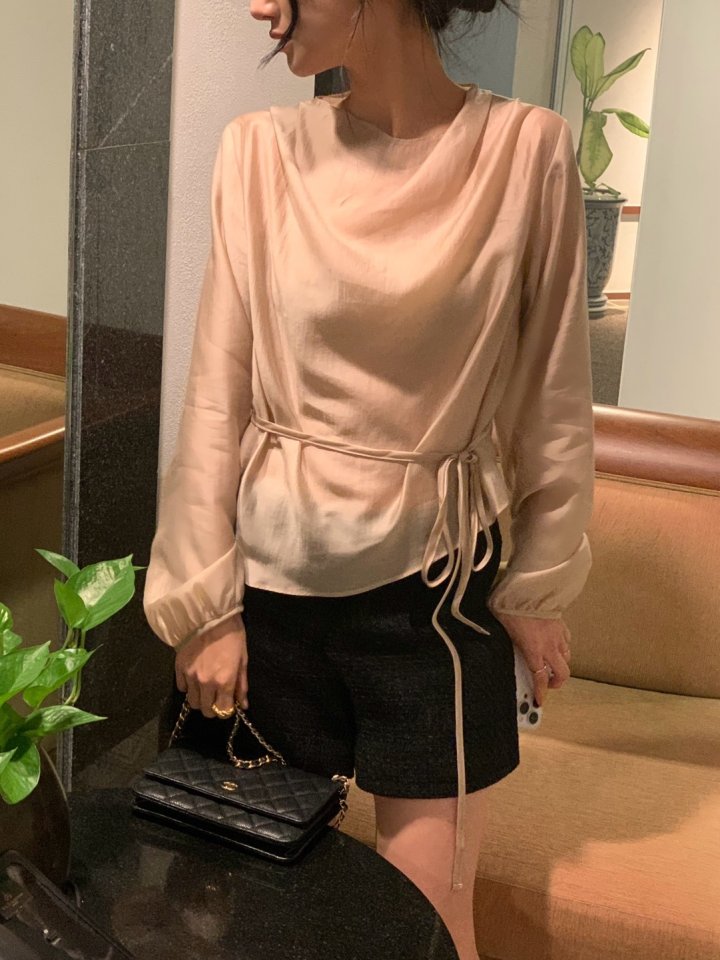 Afarrier - Korean Women Fashion - #restrostyle - Silk Belt Blouse - 8