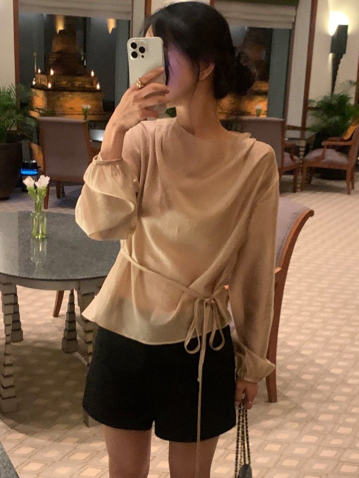 Afarrier - Korean Women Fashion - #romanticstyle - Silk Belt Blouse - 9