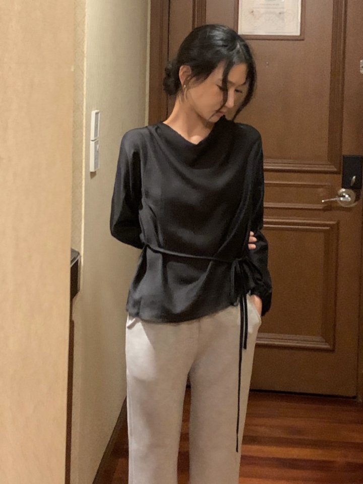 Afarrier - Korean Women Fashion - #thatsdarling - Silk Belt Blouse - 11