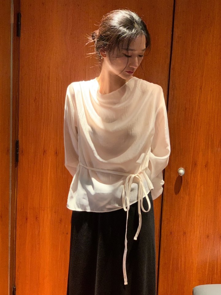 Afarrier - Korean Women Fashion - #vintagekidsstyle - Silk Belt Blouse - 6