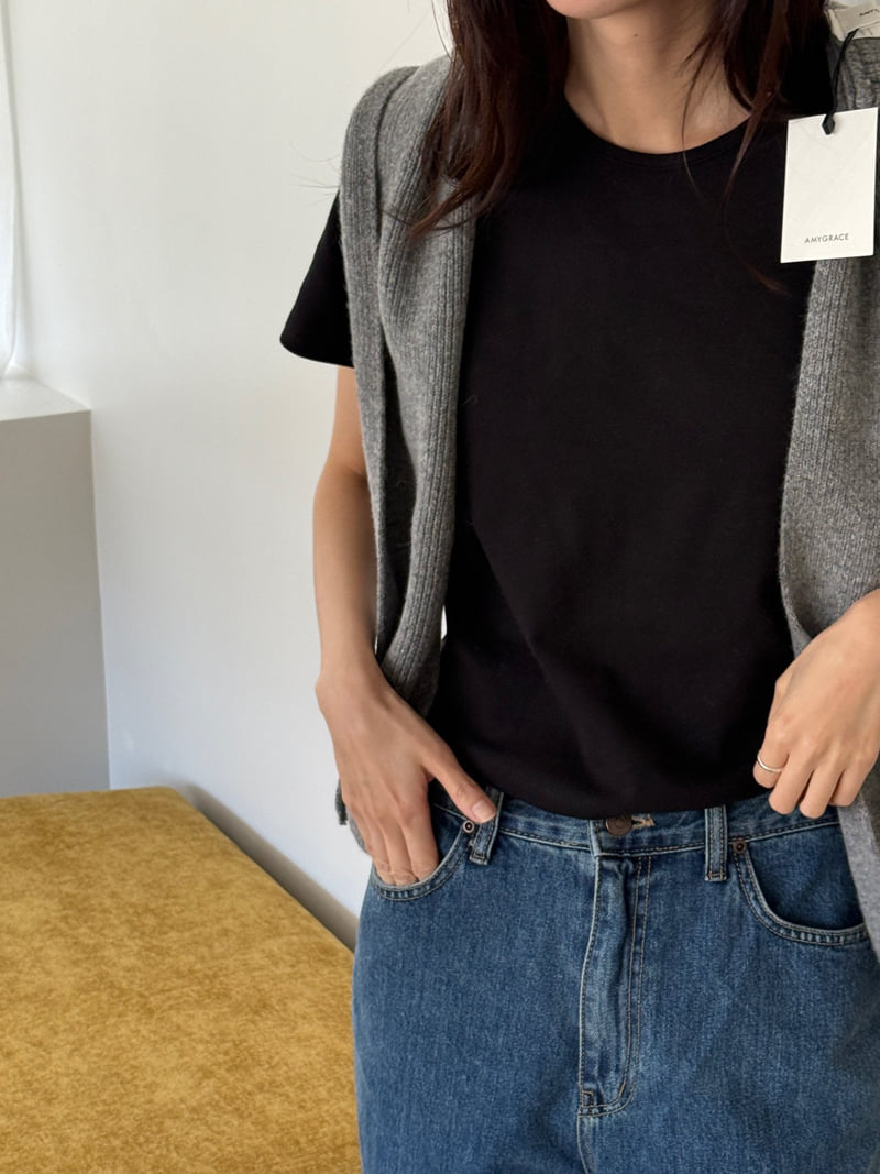 Amygrace - Korean Women Fashion - #momslook - Span Brushed Short Sleeve Tee - 8