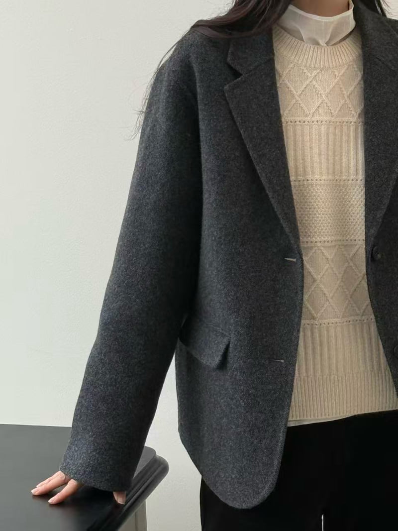Amygrace - Korean Women Fashion - #momslook - Herringbone Wool Handmade Jacket - 8