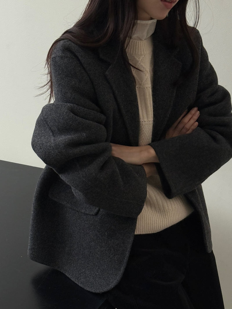 Amygrace - Korean Women Fashion - #romanticstyle - Herringbone Wool Handmade Jacket - 2