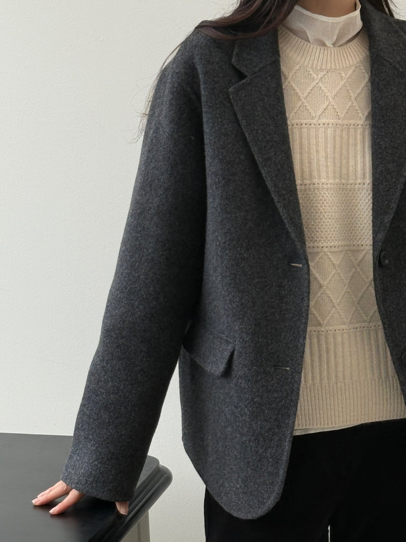 Amygrace - Korean Women Fashion - #shopsmall - Herringbone Wool Handmade Jacket - 4