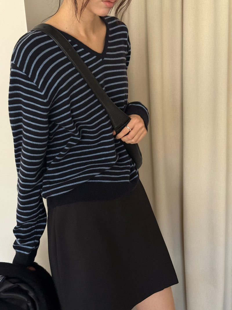 Amygrace - Korean Women Fashion - #womensfashion - Marceau Stripe V Neck Knit - 8
