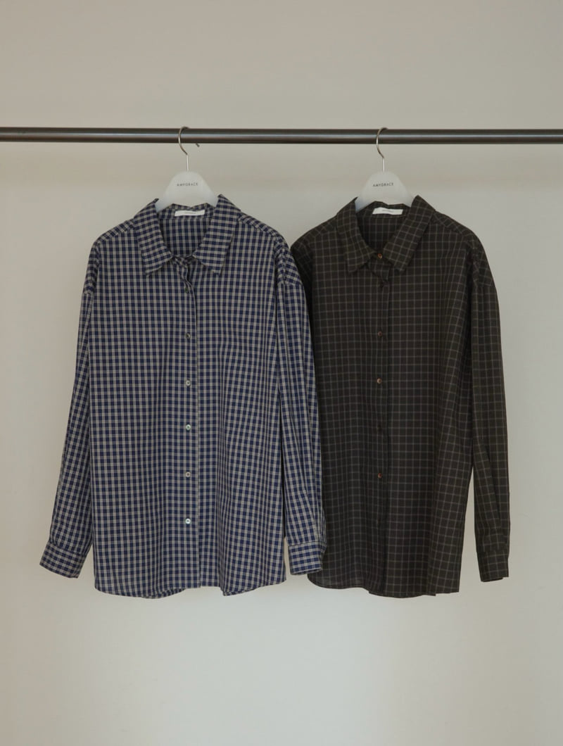 Amygrace - Korean Women Fashion - #womensfashion - Brown Check Shirt
