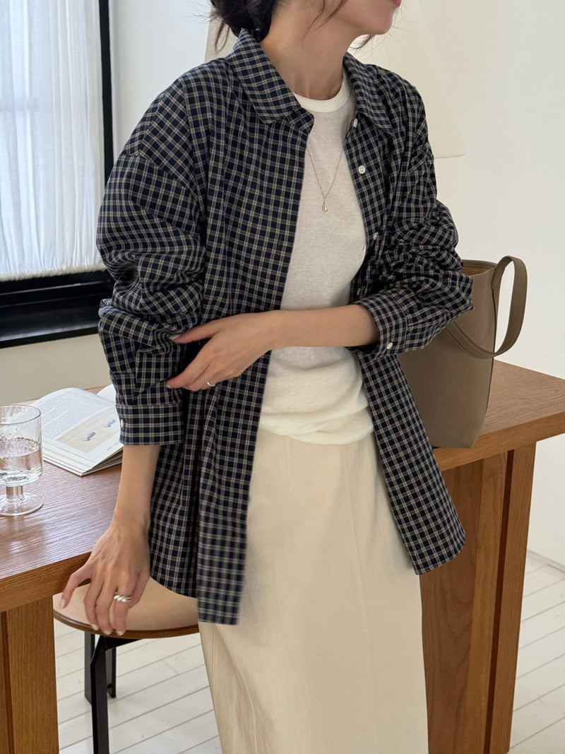 Amygrace - Korean Women Fashion - #womensfashion - Brown Check Shirt - 5