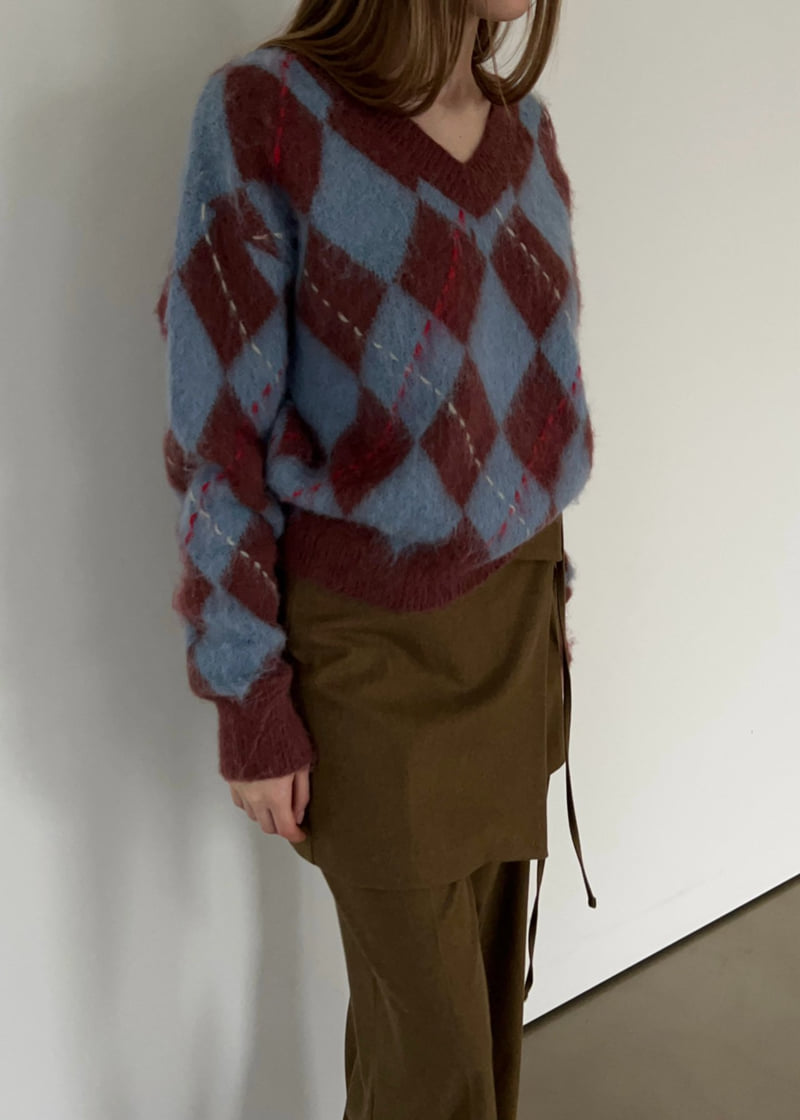 Another Avenue - Korean Women Fashion - #womensfashion - Argyle Wool V-Neck Knit - 4