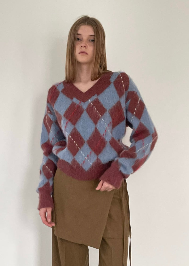 Another Avenue - Korean Women Fashion - #womensfashion - Argyle Wool V-Neck Knit - 5