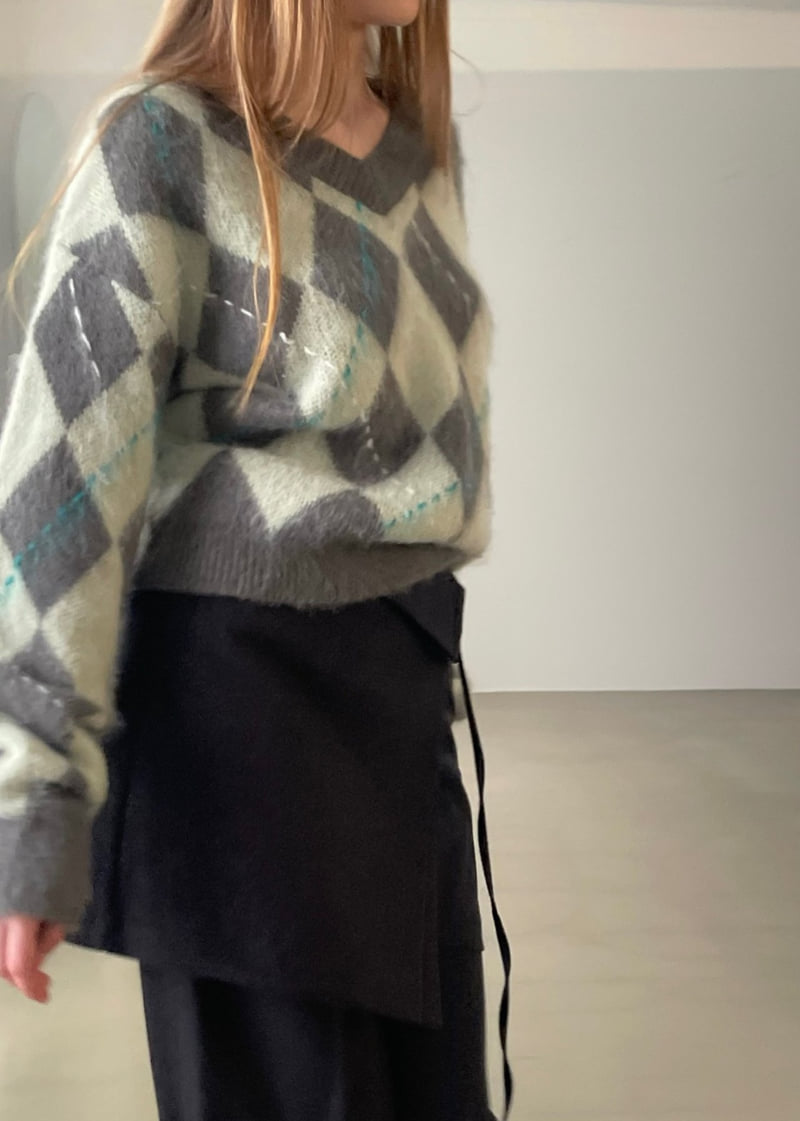 Another Avenue - Korean Women Fashion - #womensfashion - Argyle Wool V-Neck Knit - 9