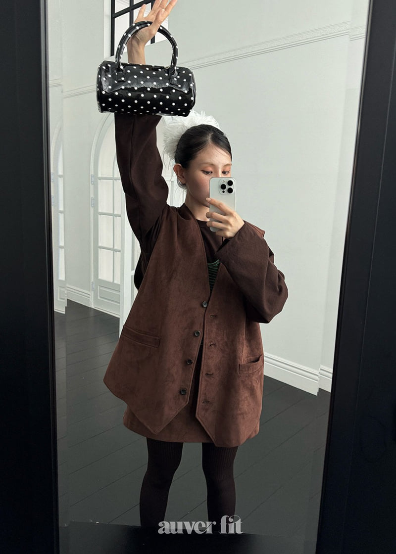 Auver_Fit - Korean Women Fashion - #momslook - Suede Oversized Vest