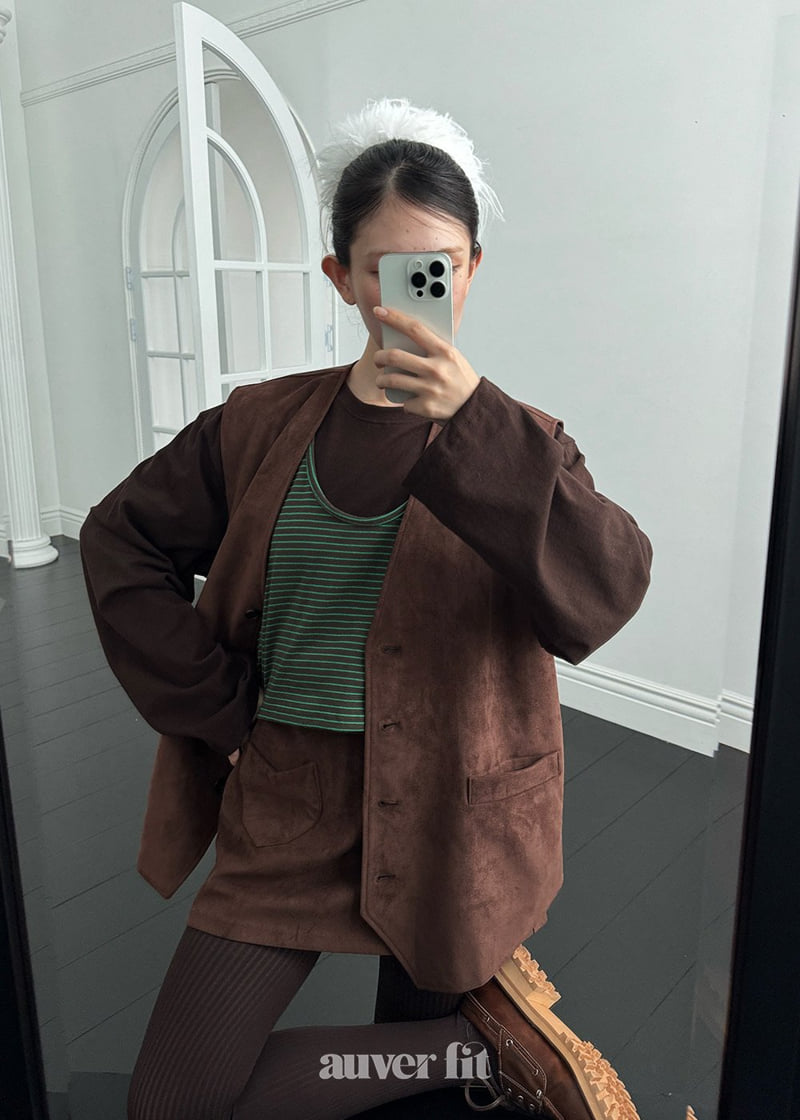 Auver_Fit - Korean Women Fashion - #momslook - Suede Oversized Vest - 2
