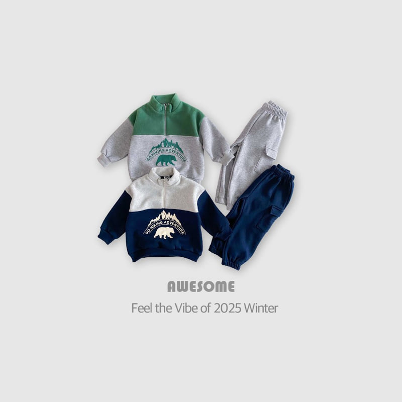 Awesome Bebe - Korean Children Fashion - #childofig - Bear Half-Zip Top Bottom Set