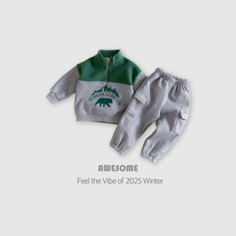 Awesome Bebe - Korean Children Fashion - #childrensboutique - Bear Half-Zip Top Bottom Set - 4