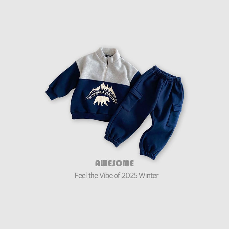 Awesome Bebe - Korean Children Fashion - #discoveringself - Bear Half-Zip Top Bottom Set - 5