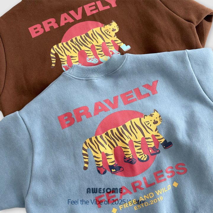 Awesome Bebe - Korean Children Fashion - #kidsshorts - Tiger Print Fleece Sweatshirt - 12