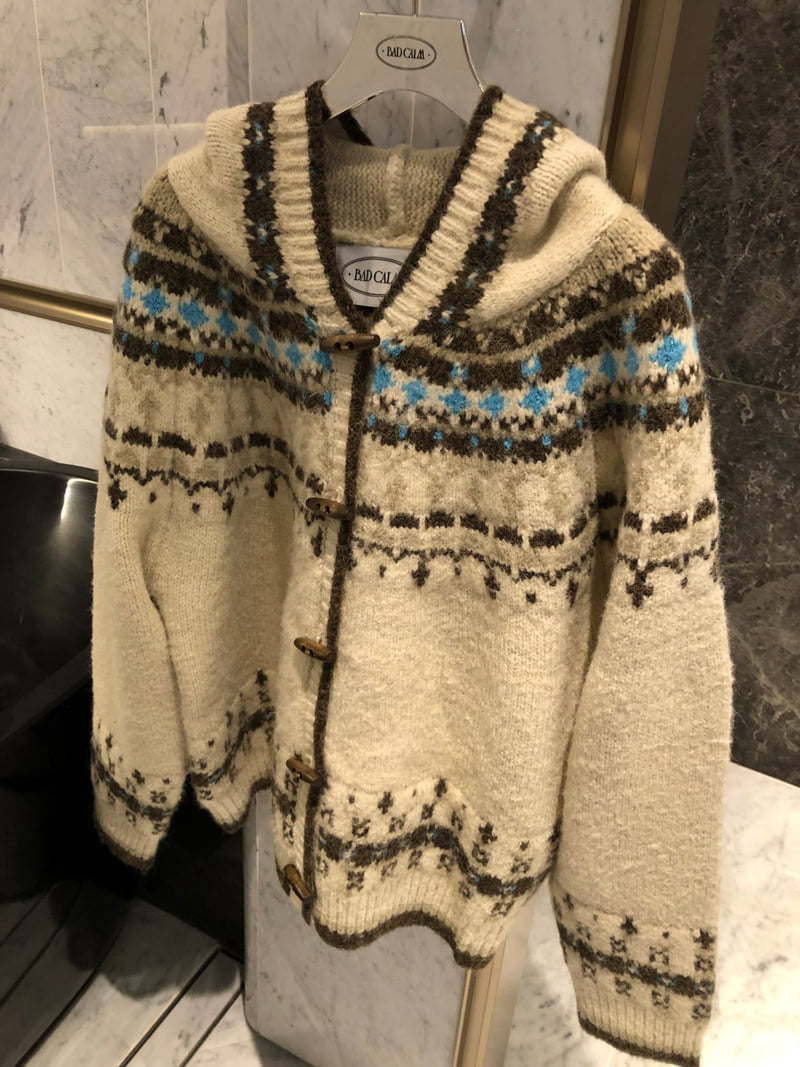 Badcalm - Korean Women Fashion - #momslook - Nordic Duffle Hood Knit - 10