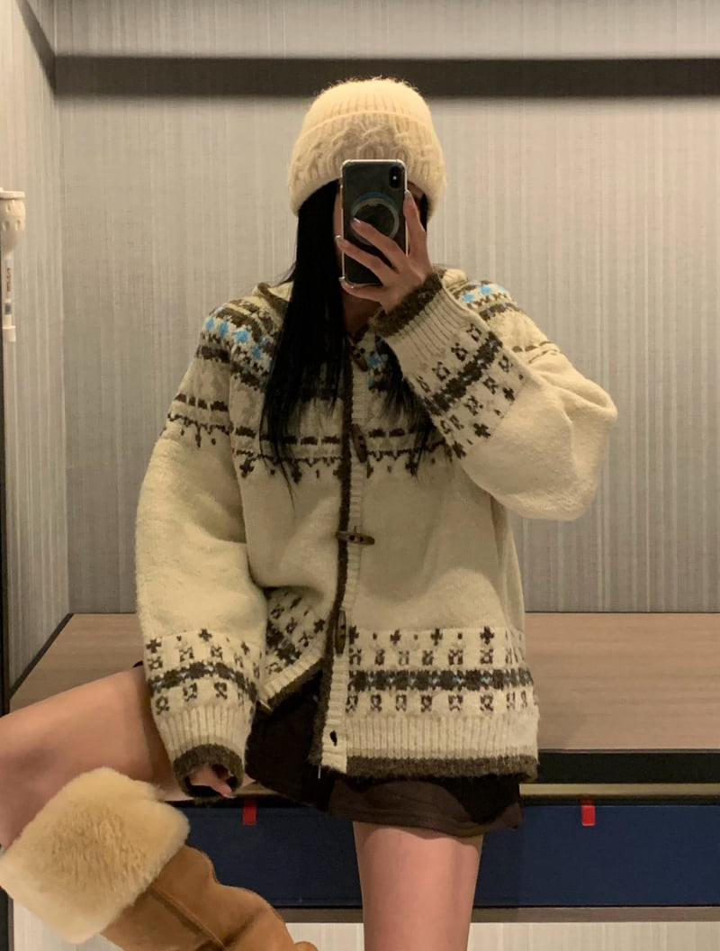 Badcalm - Korean Women Fashion - #momslook - Nordic Duffle Hood Knit - 8