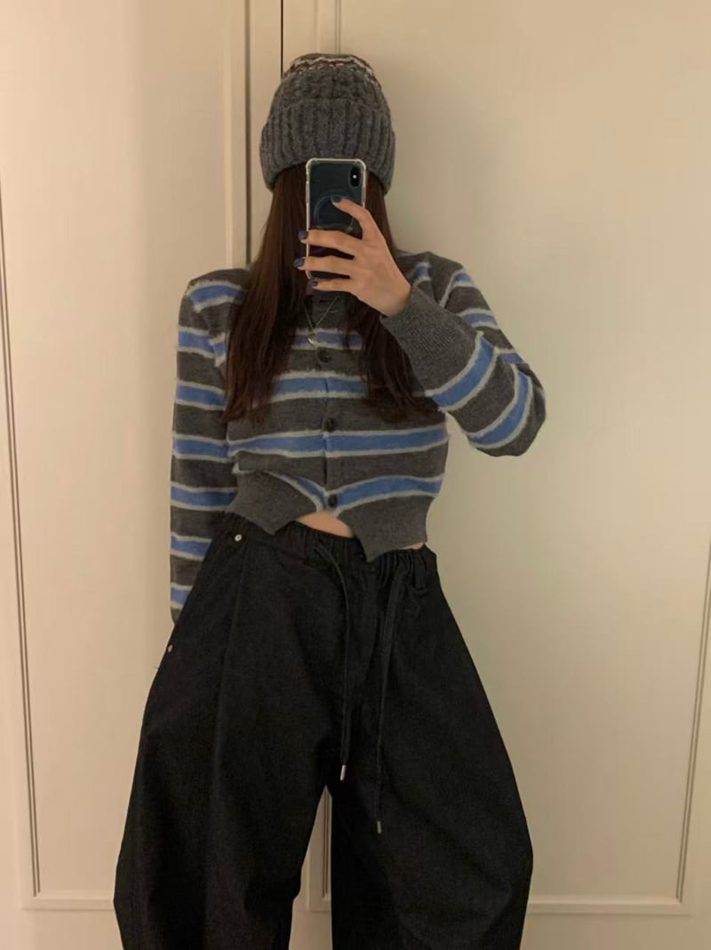 Badcalm - Korean Women Fashion - #momslook - Myu Striped Cardigan - 3