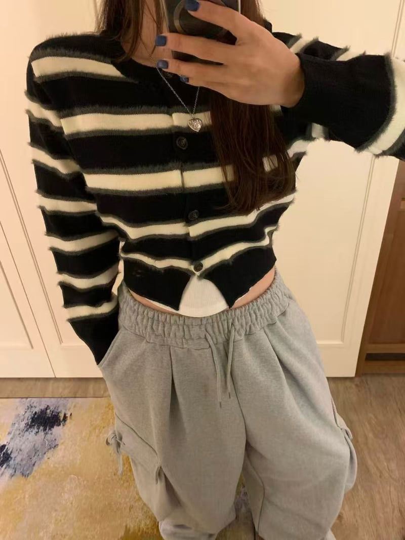 Badcalm - Korean Women Fashion - #momslook - Myu Striped Cardigan - 5