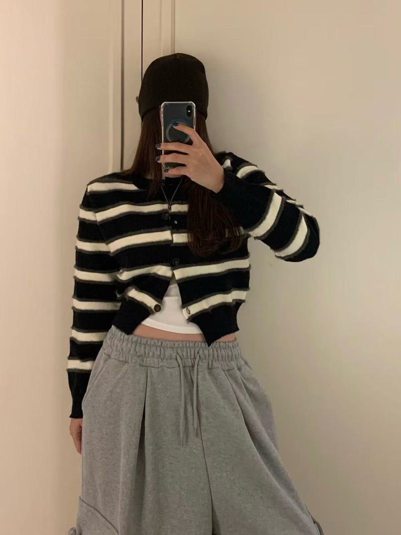 Badcalm - Korean Women Fashion - #momslook - Myu Striped Cardigan - 7