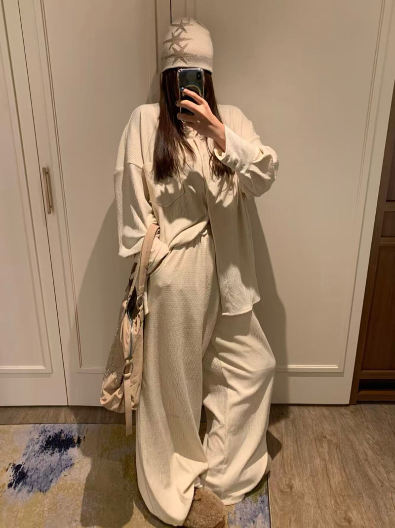 Badcalm - Korean Women Fashion - #momslook - Velvet Pleats Set