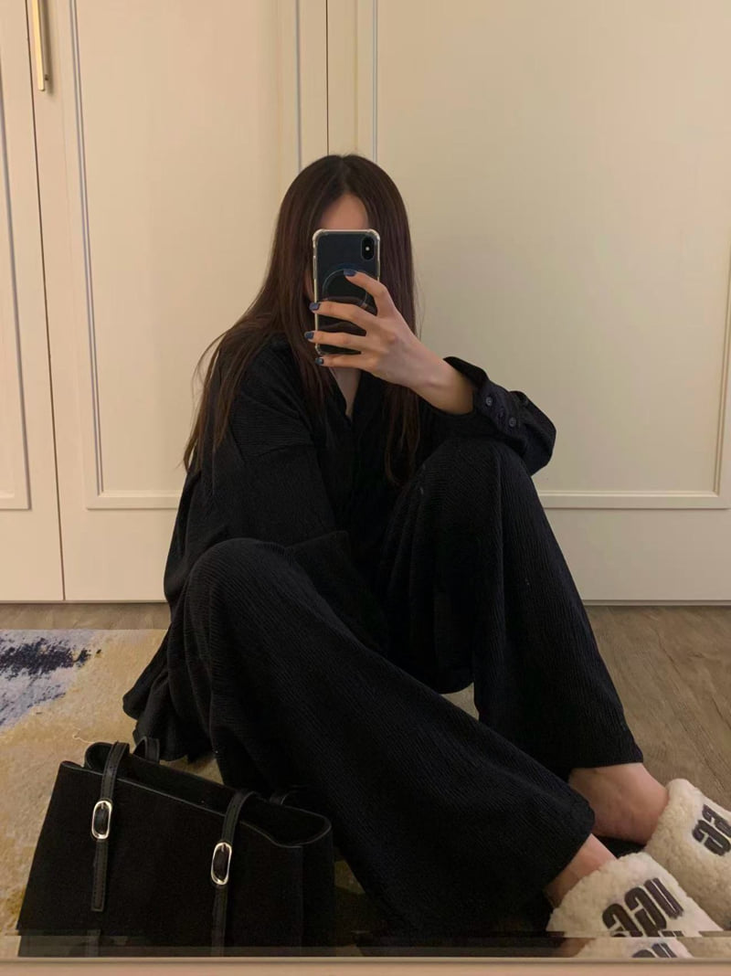 Badcalm - Korean Women Fashion - #momslook - Velvet Pleats Set - 5