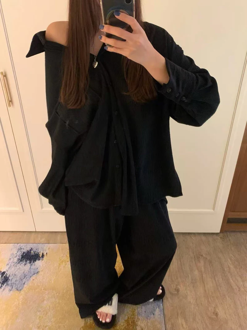 Badcalm - Korean Women Fashion - #momslook - Velvet Pleats Set - 9
