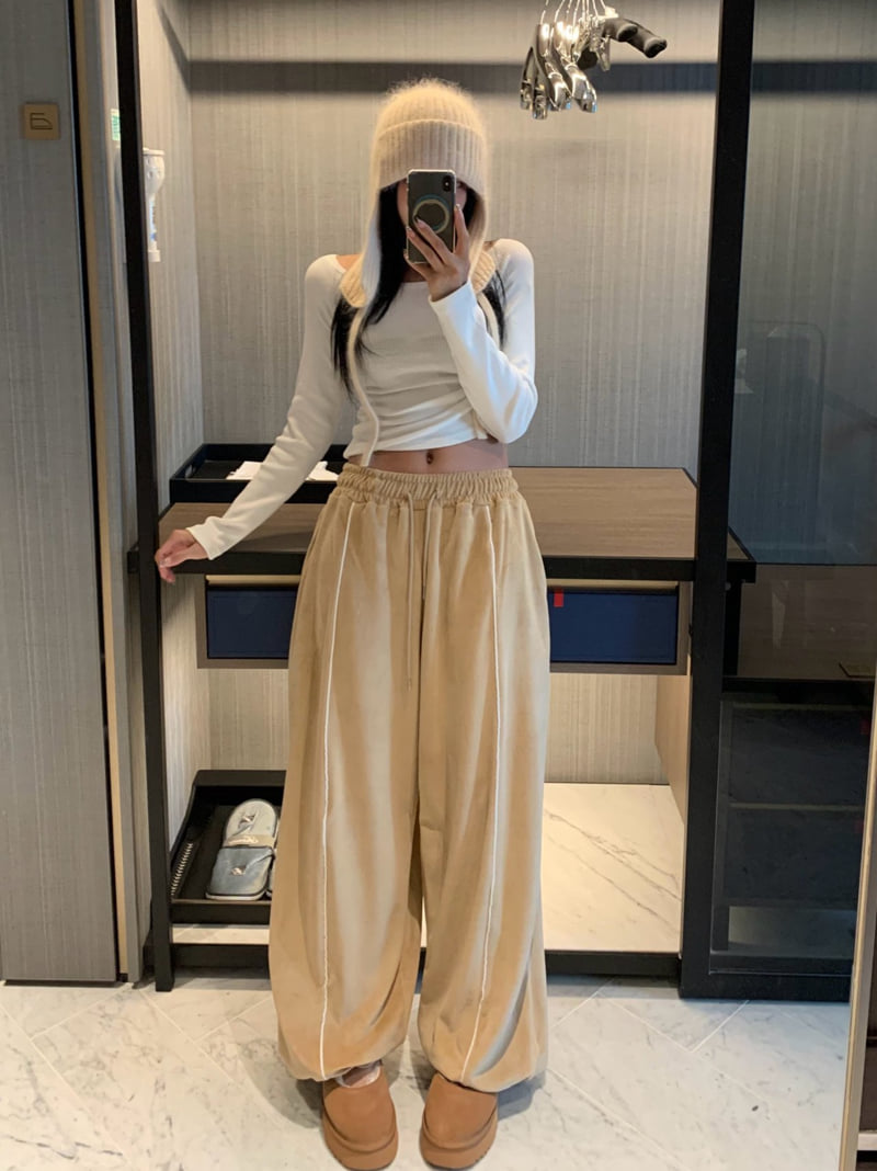 Badcalm - Korean Women Fashion - #momslook - Piping Velour Pants