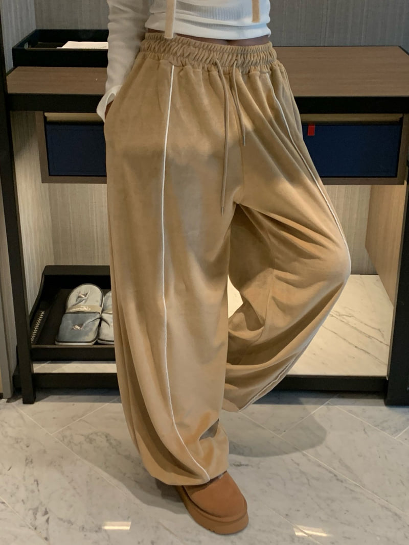 Badcalm - Korean Women Fashion - #momslook - Piping Velour Pants - 3
