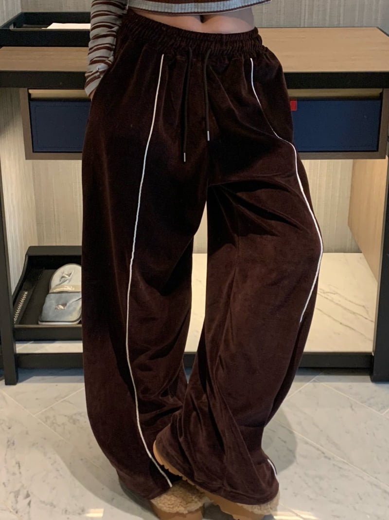 Badcalm - Korean Women Fashion - #momslook - Piping Velour Pants - 5