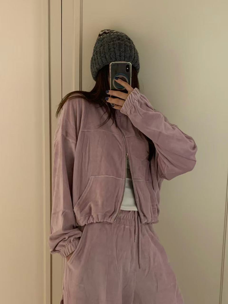 Badcalm - Korean Women Fashion - #momslook - Velour Jogger Pants