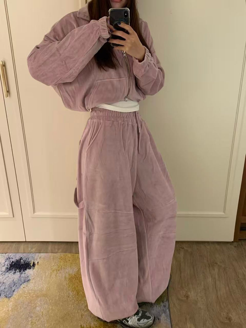 Badcalm - Korean Women Fashion - #momslook - Velour Jogger Pants - 2