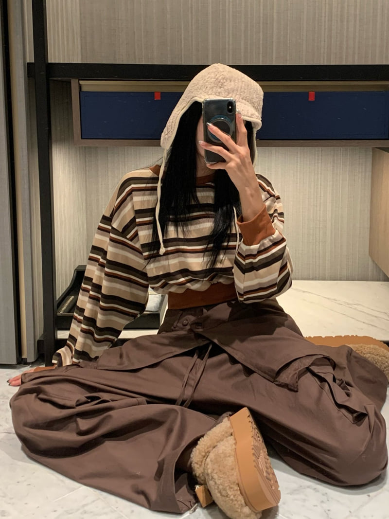 Badcalm - Korean Women Fashion - #momslook - Bronze Stripe Sweatshirt - 8