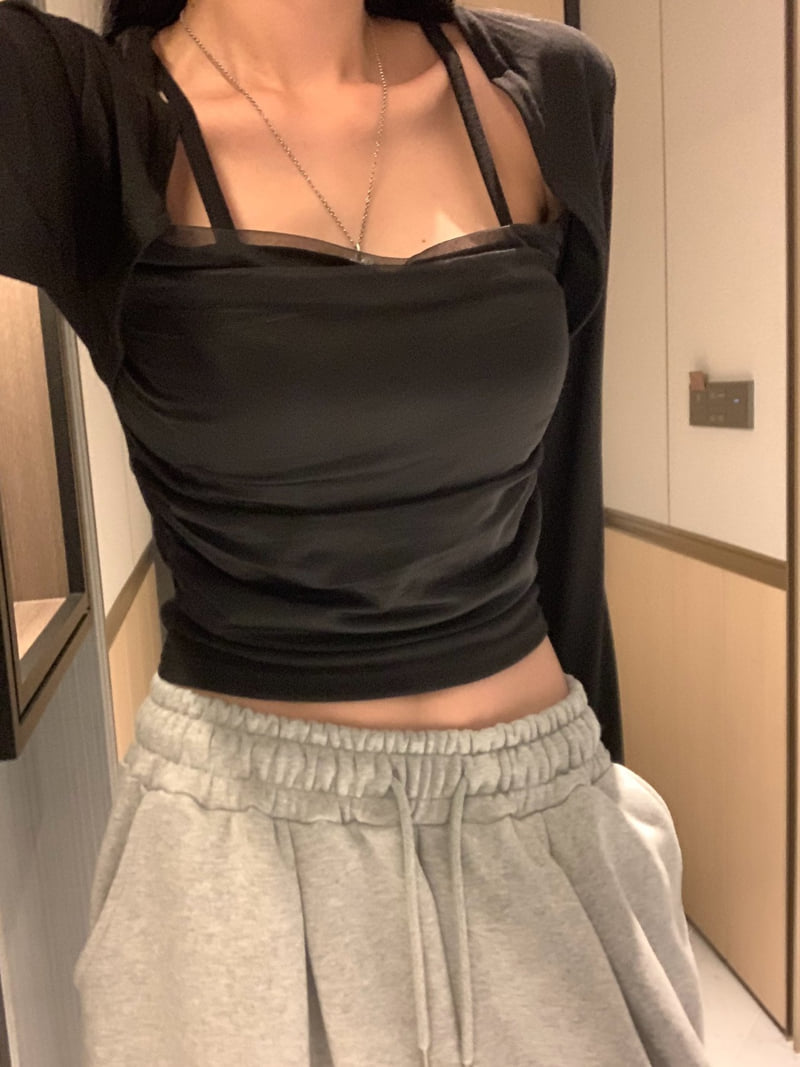 Badcalm - Korean Women Fashion - #momslook - Mesh Bolero Tee - 11