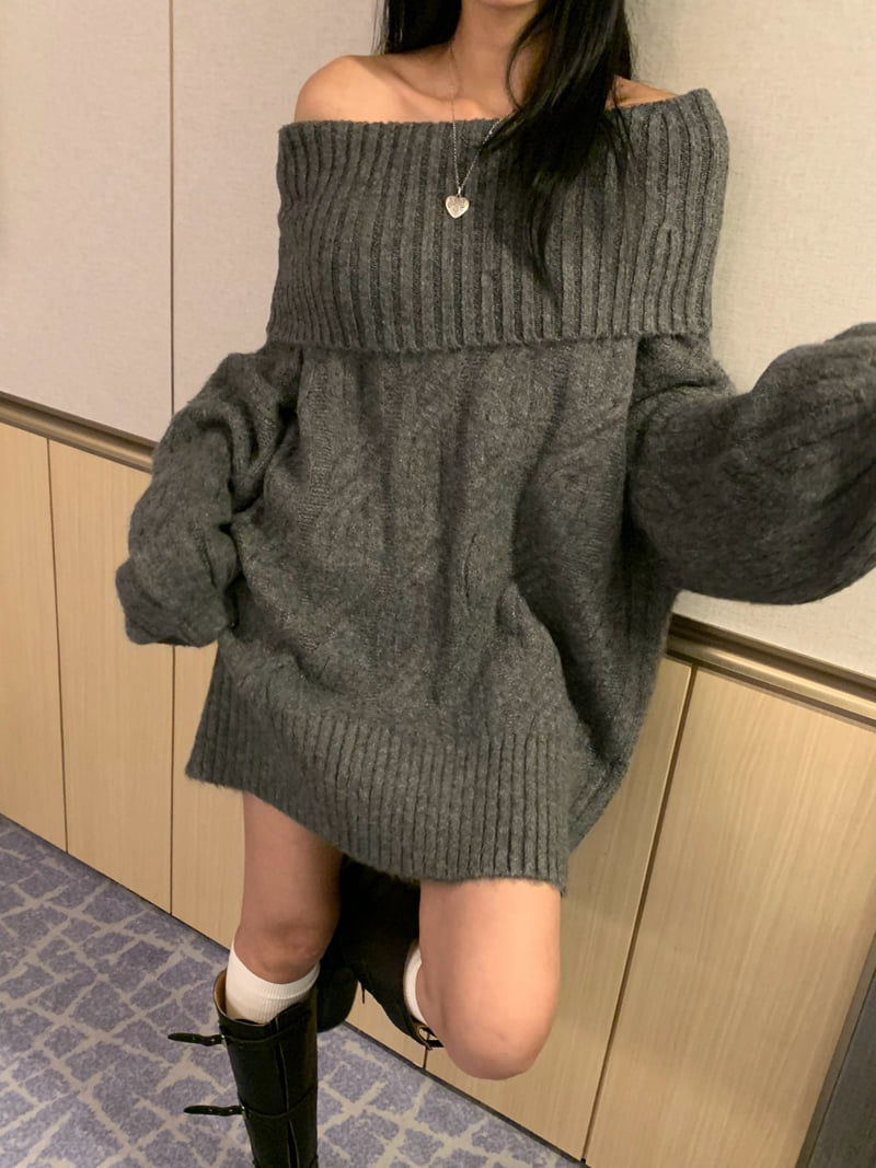 Badcalm - Korean Women Fashion - #momslook - Cable Off-Shoulder Knit - 8