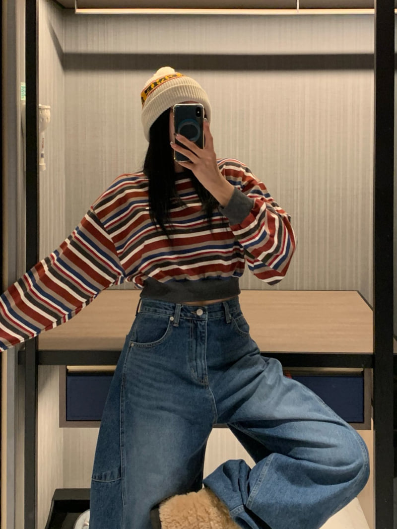 Badcalm - Korean Women Fashion - #pursuepretty - Bronze Stripe Sweatshirt - 2