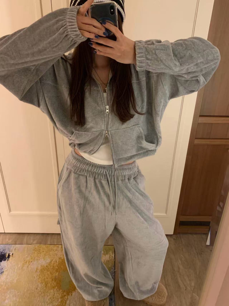 Badcalm - Korean Women Fashion - #restrostyle - Velour Jogger Pants - 7