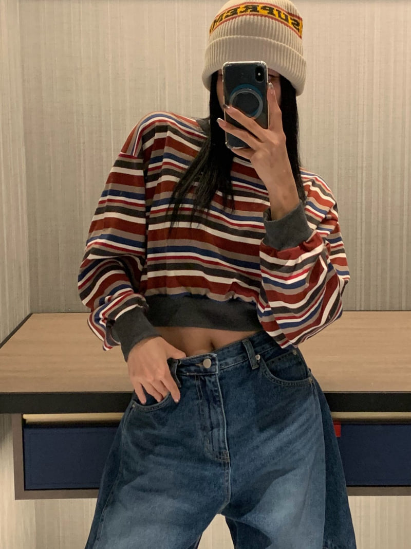 Badcalm - Korean Women Fashion - #restrostyle - Bronze Stripe Sweatshirt - 3