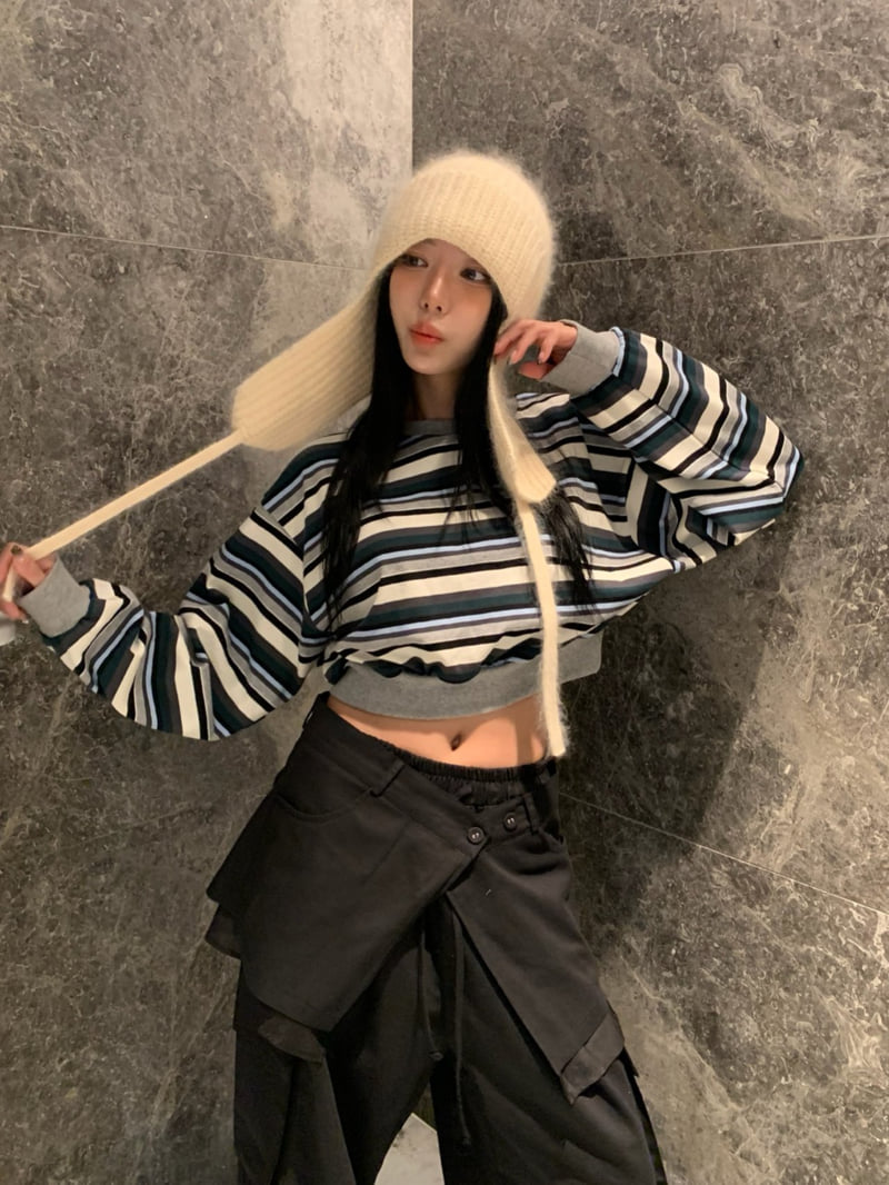 Badcalm - Korean Women Fashion - #shopsmall - Bronze Stripe Sweatshirt - 5