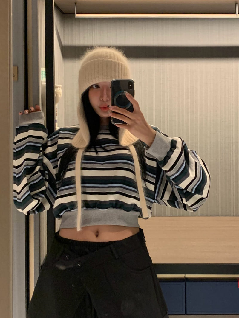Badcalm - Korean Women Fashion - #thatsdarling - Bronze Stripe Sweatshirt - 6
