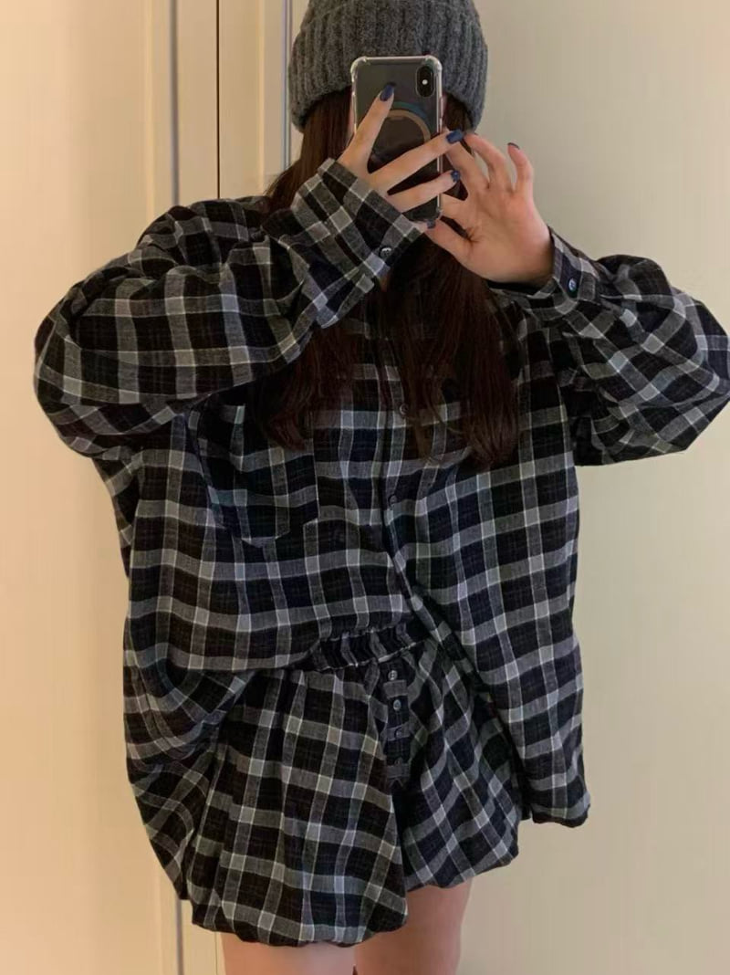Badcalm - Korean Women Fashion - #thelittlethings - Brin Peach Check Shirt - 10