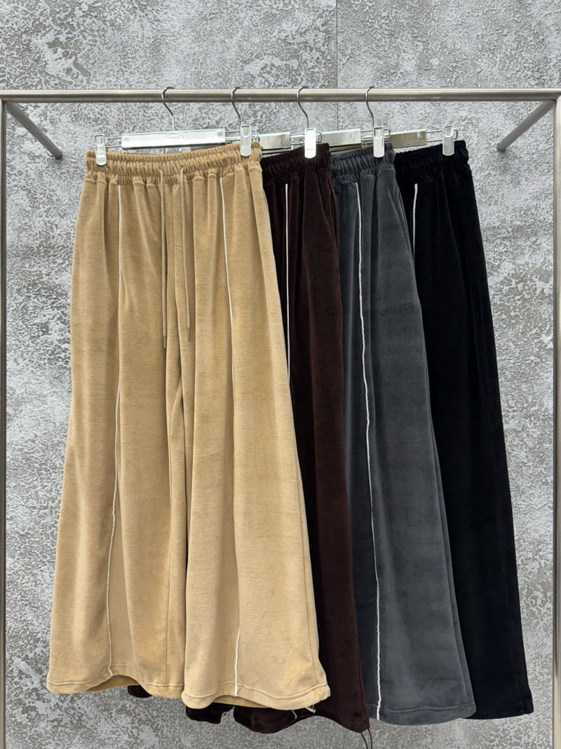 Badcalm - Korean Women Fashion - #vintagekidsstyle - Piping Velour Pants - 12