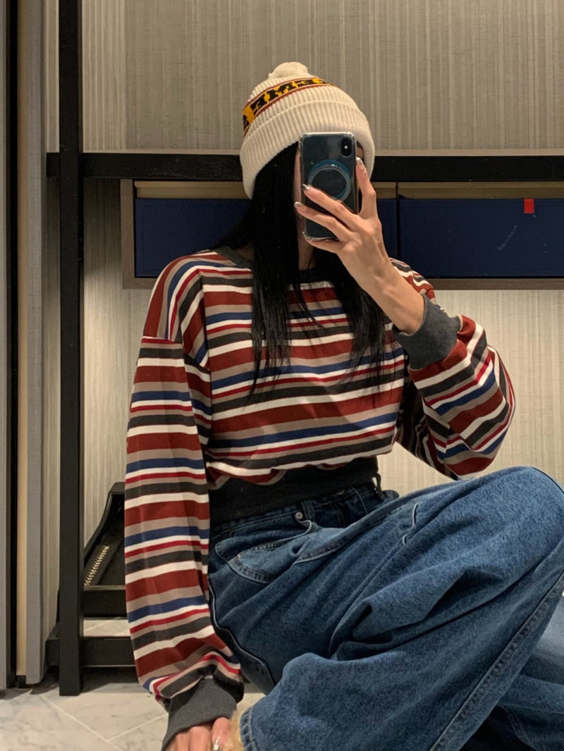 Badcalm - Korean Women Fashion - #vintagekidsstyle - Bronze Stripe Sweatshirt