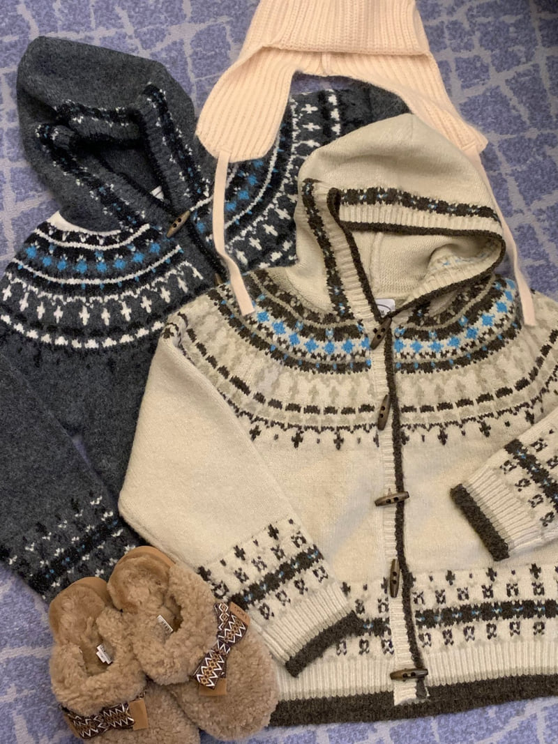 Badcalm - Korean Women Fashion - #womensfashion - Nordic Duffle Hood Knit