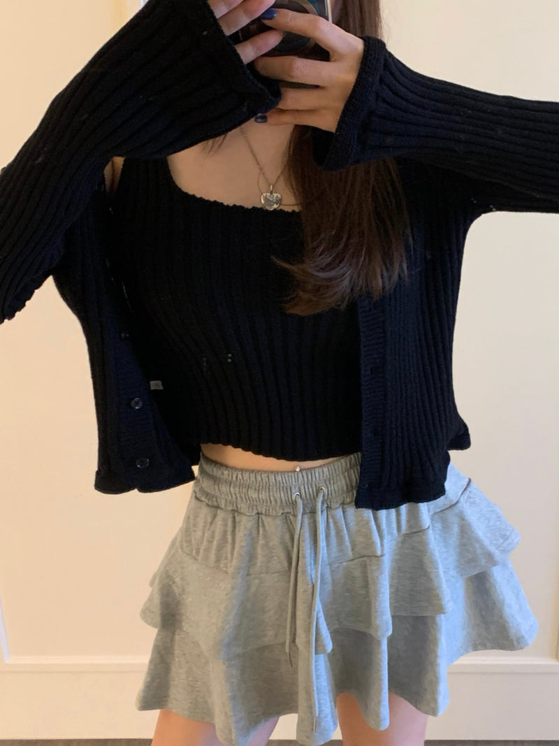 Badcalm - Korean Women Fashion - #womensfashion - Frill Cardigan Set - 6